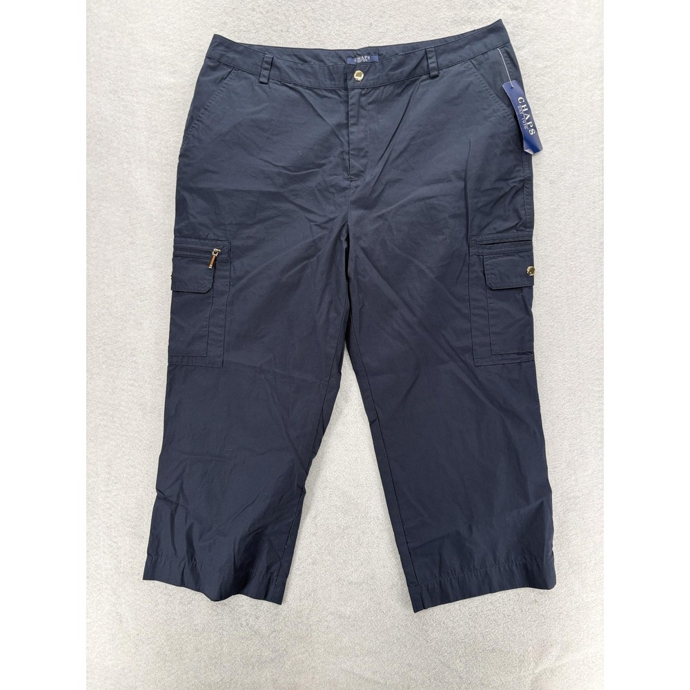Chaps Cargo Capri Pants Womens 16 Navy Cotton Twill Pockets Casual Summer NWT